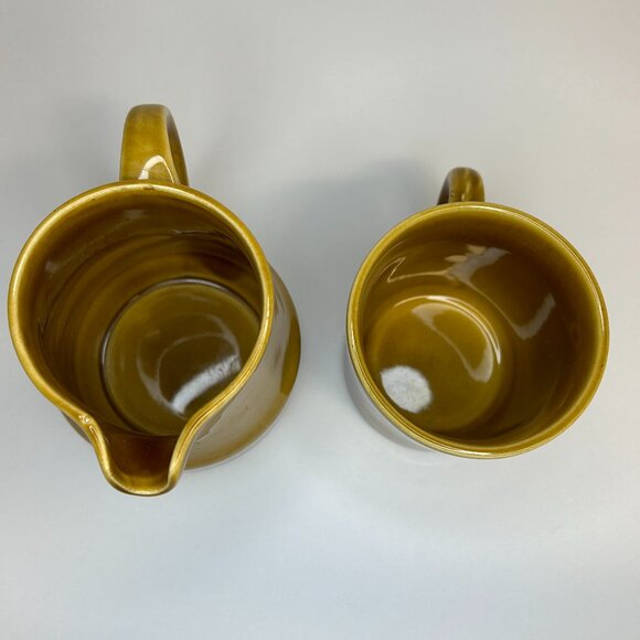 International Stoneware Japan Creamer and Mug Mustard Color Set Aztec S-131 - Picture 5 of 6
